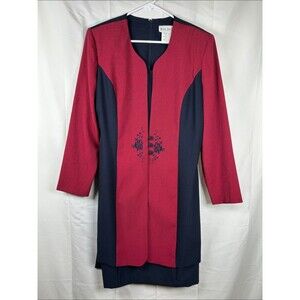 Vtg Miss Dorby Red Navy Jacket Dress Set Women’s Size 14 Career Church